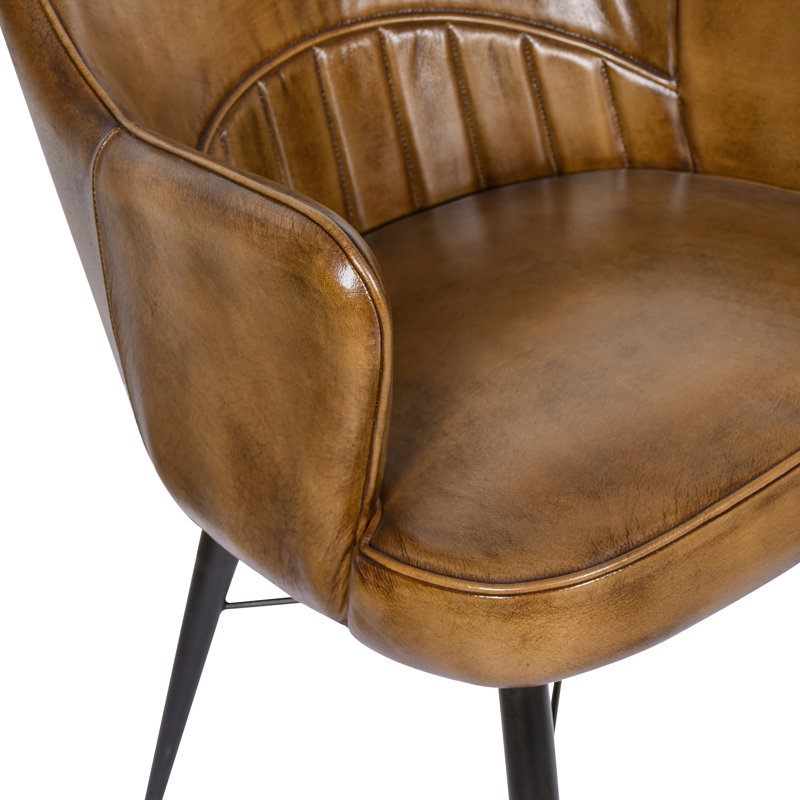 47cm H Genuine Leather Upholstered Dining Chair, Brown