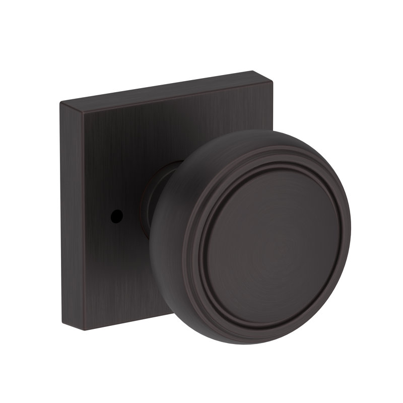Bremerton Privacy Knob with Contemporary Square Rose in Lifetime (PVD) Satin Brass, Venetian Bronze