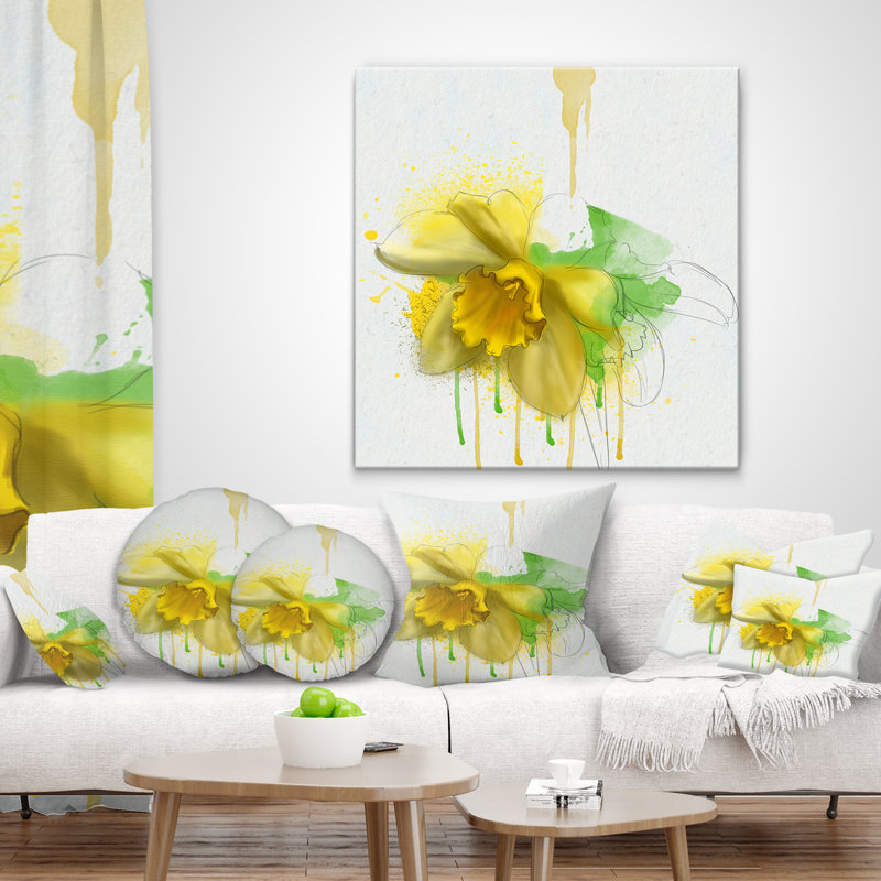 Coussin lombaire en aquarelle floral fleur narcissus