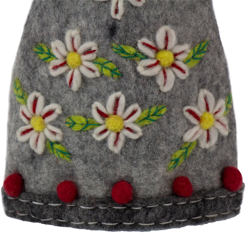 Handmade Grey Felt Angel Tree Topper with Floral Design