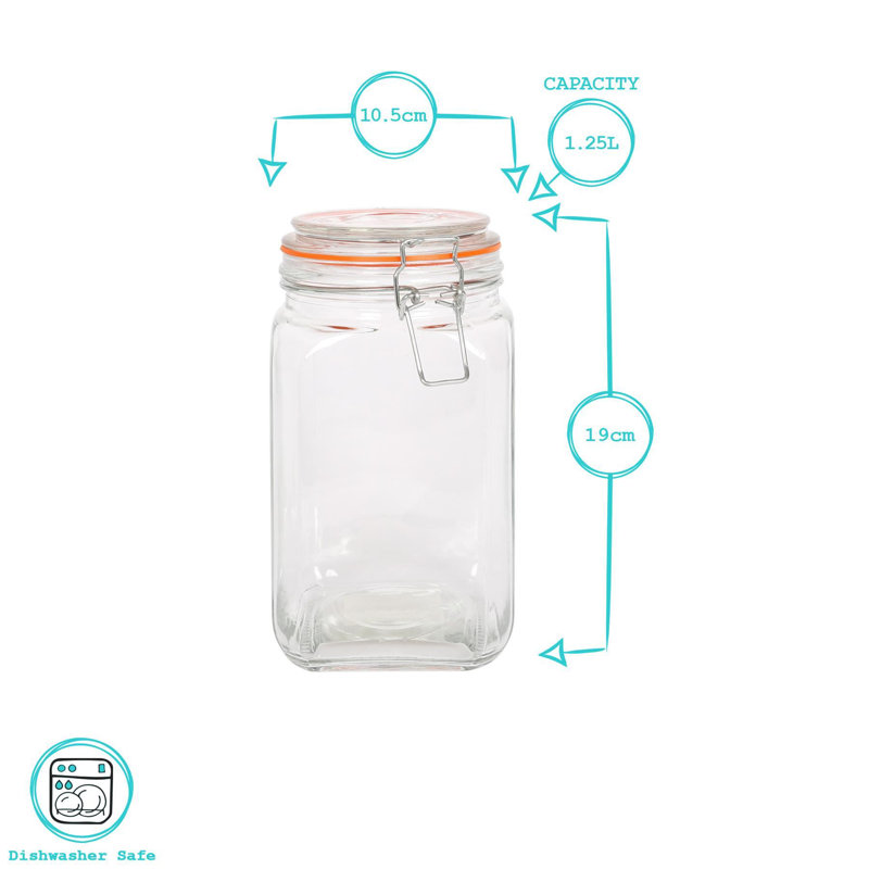 Glass Jar - Set of 6, Clear, 19 cm H x 10.5 cm W x 10.5 cm D