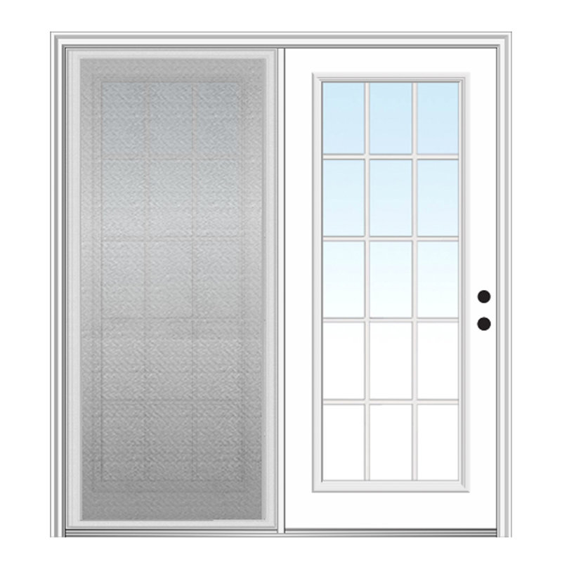 Porte de patio interne pré-suspendue avec grilles internes, H 80 po x l 60 po x P 1,75 po, S'ouvre à gauche vers l'intérieur