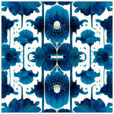 Indigo Ogee 2 Framed Graphic Art Canvas