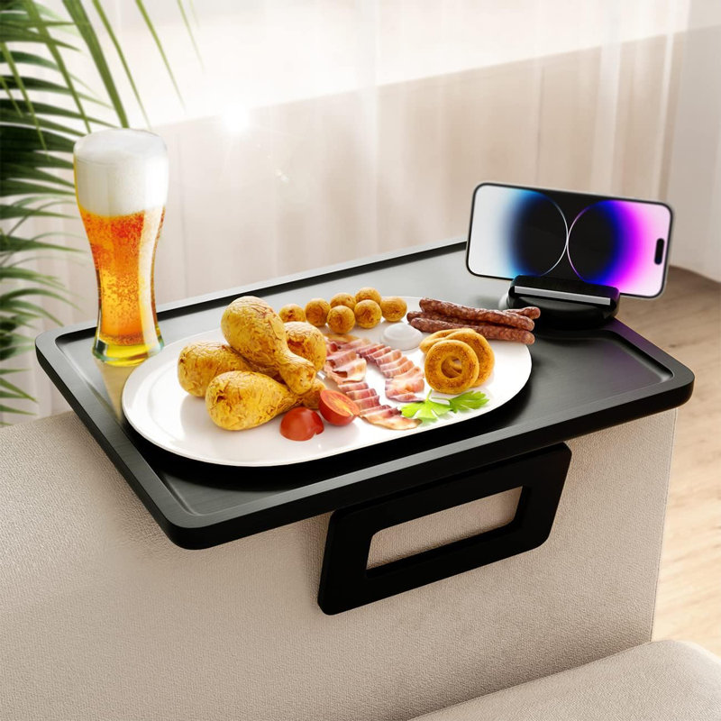 360° Rotating Couch Arm Tray Table With Phone Stand - Extra Large Multi-Functional Sofa Armrest Tray For Drinks, Snacks, Remote Control, And Devices - Sturdy Non-Slip Design Fits Most Couches