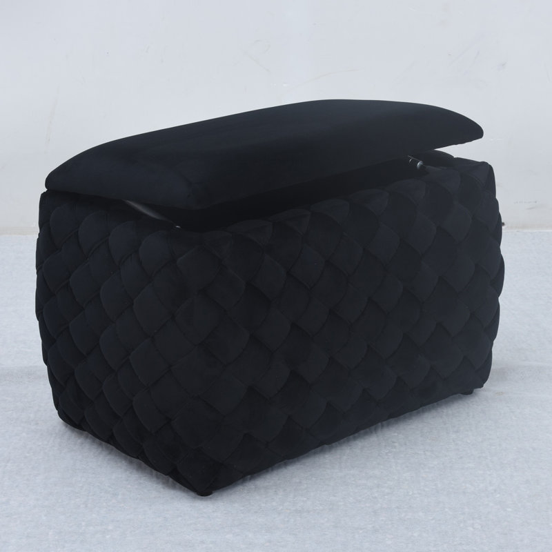 Adamarie 65cm Wide Velvet Rectangle Patchwork Standard Ottoman with Storage, Black