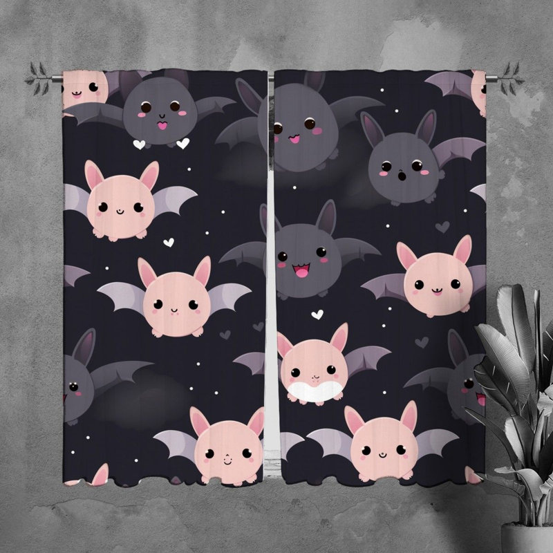 Rideaux chauve-souris chauve-souris animaux drapés noir / rose, L 20 po x L 61 po