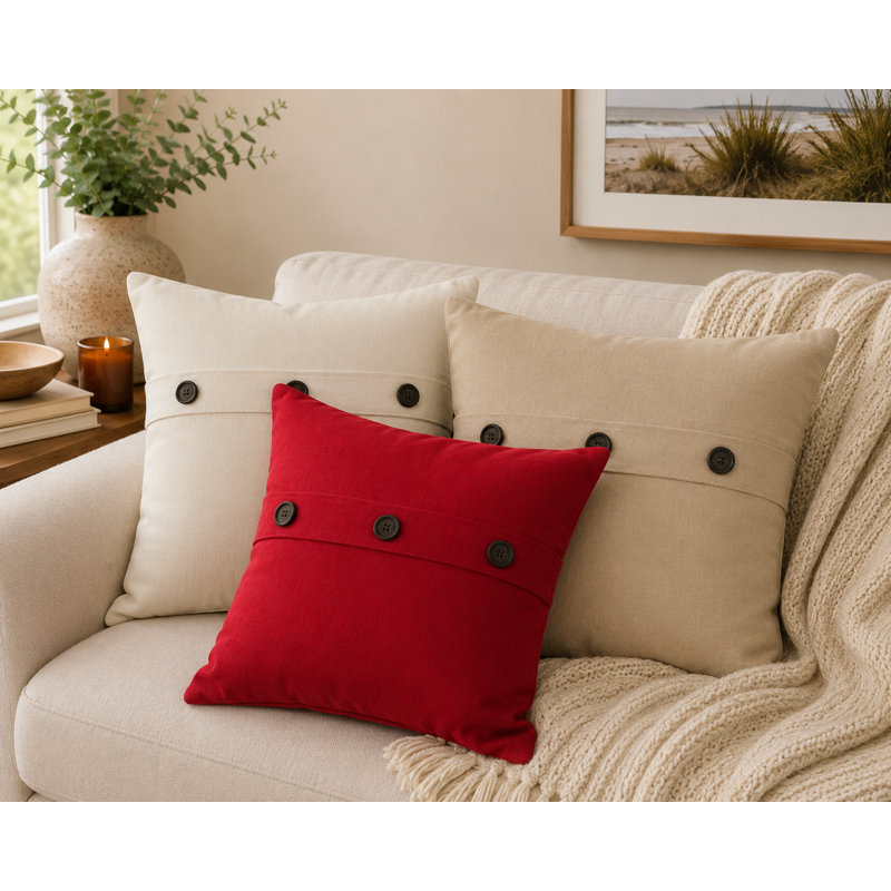Solid Button Down Blend 20" Throw Pillow, Red