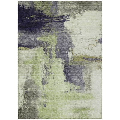 Tapis extérieur lavable abstrait vert 5 pi x 8 pi