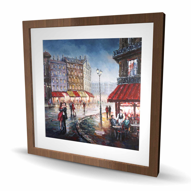 «Couple Kissing in the Street - Scenic Man», reproduction d'art encadrée, Brun