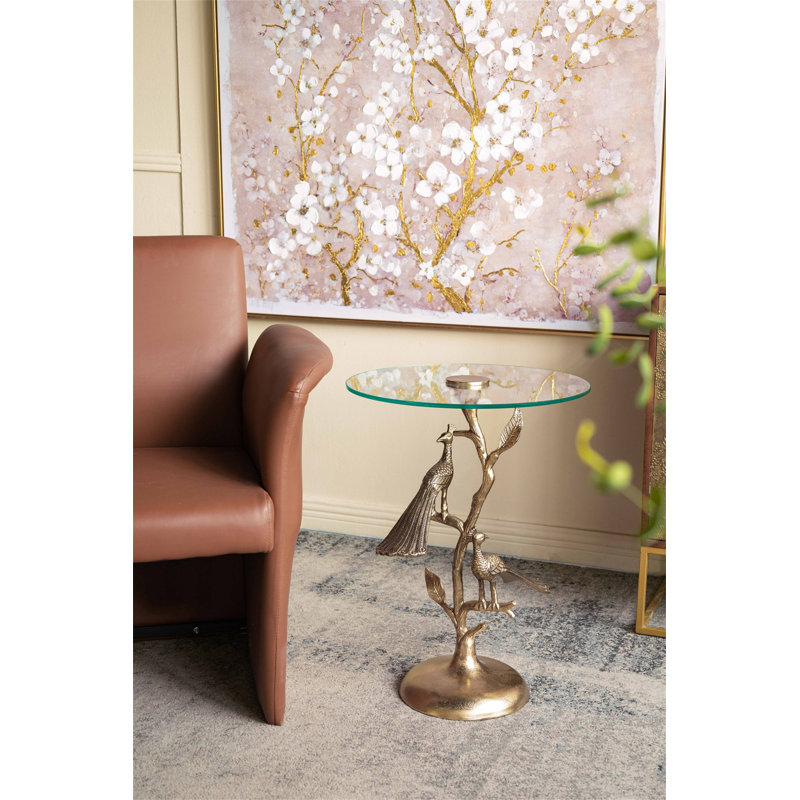 Table d'appoint paon 17,7 x 17,7 x 24 po avec plateau rond en verre (table basse incluse)