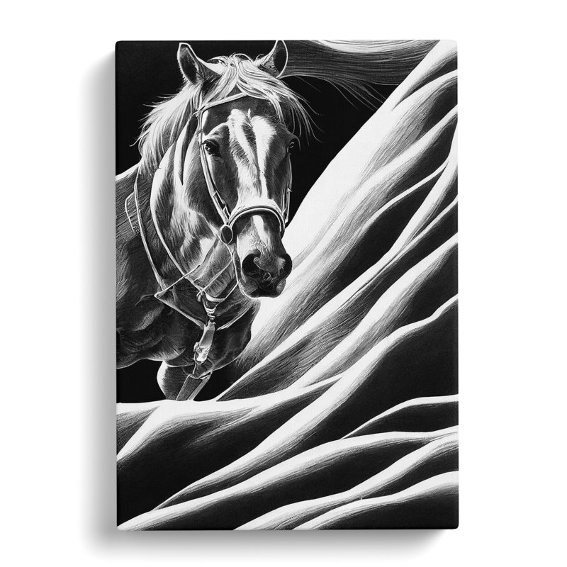 Monochrome Horse No.4 - Wrapped Canvas, 76cm H x 50cm W x 3cm D