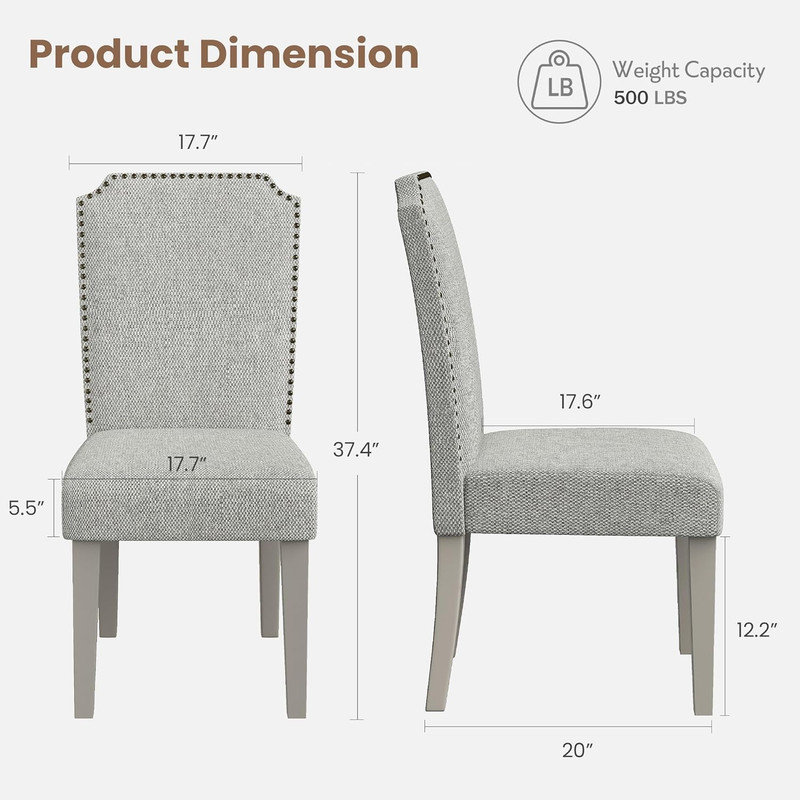 Set of 4 Upholstered Dining Chairs with   Wood Frame. Nailhead Trim. Padded High Back. 500 lbs Capacity Cotton Linen Fabric for Dining Room. Kitchen. Restaurant