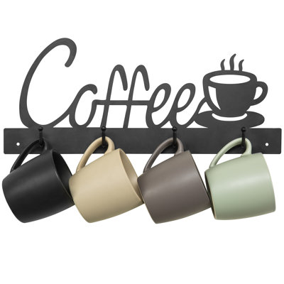 4-Hook Coffee Cup Design Wall Mounted Mug Rack