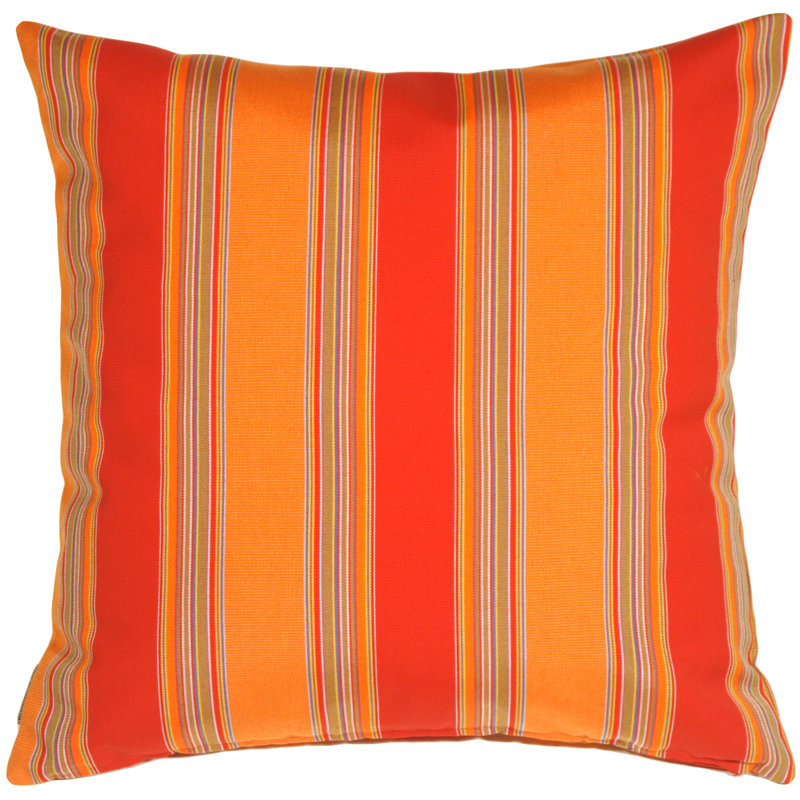 Sunbrella Fabric Bravada Salsa Red Orange Striped Indoor Outdoor Patio Garden Polyester Filled Square Throw Pillow