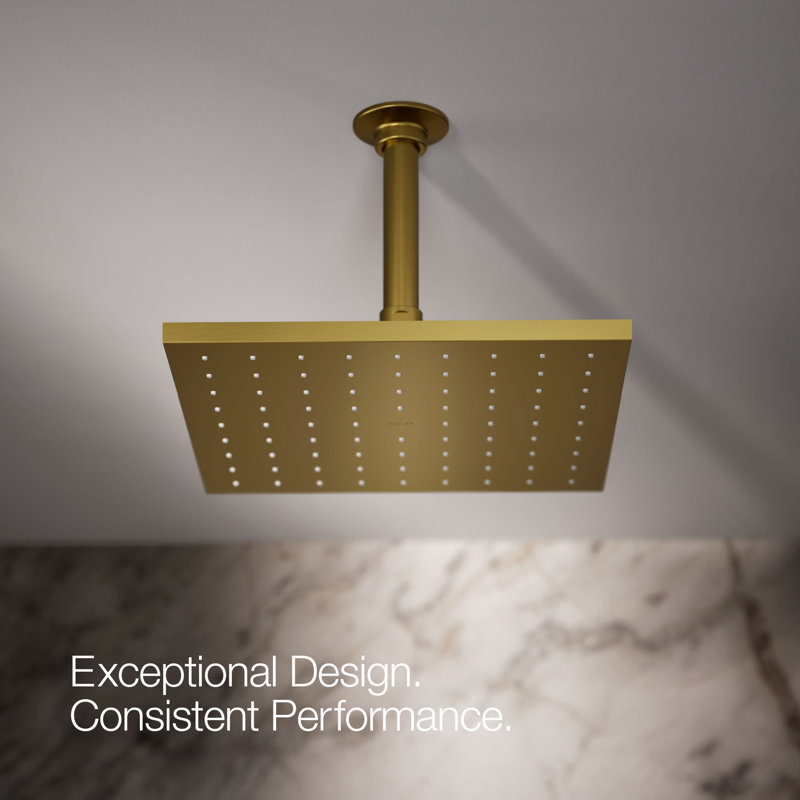 Contemporary Multi Function Rain Shower Head, Square, 1.75 GPM, Vibrant Brushed Moderne Brass
