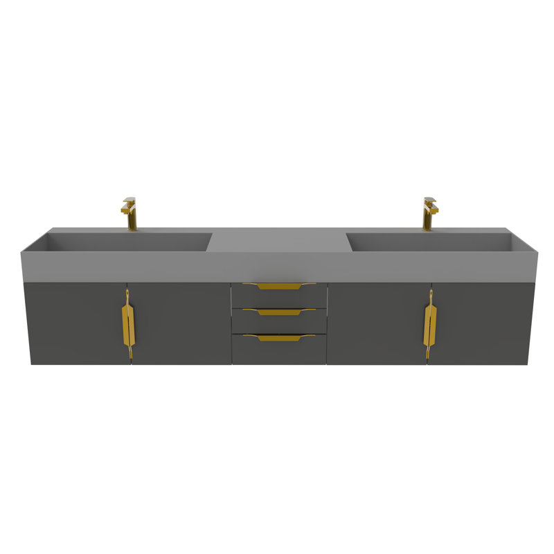 Meuble-lavabo double 84 po avec plateau Amazon, Gris, Noir, Or