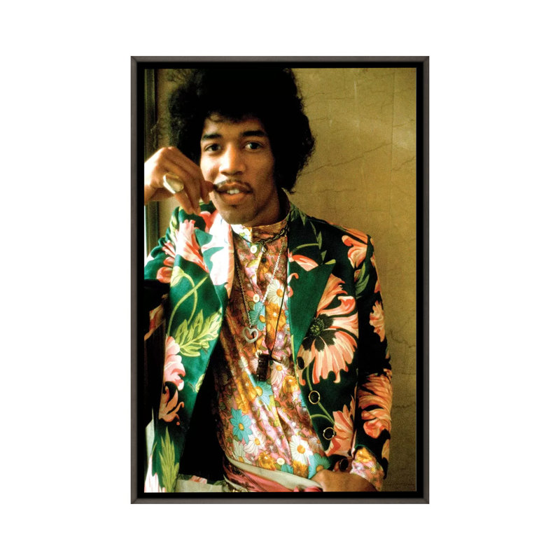 «Jimi Hendrix», reproduction de photo, Aucun mat, H 26 po x l 18 po x 1,5 po, Toile encadrée de bois rustique foncé