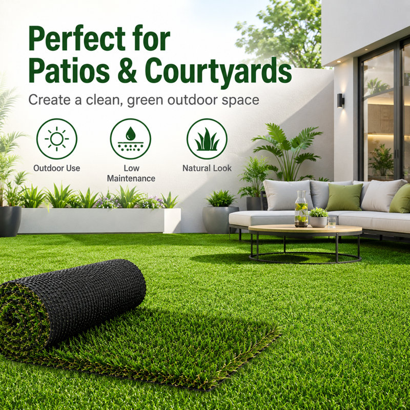 Tapis de gazon artificiel 5 pi x 20 pi avec une hauteur de poils de 0,8 po pour le patio et le balcon