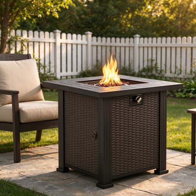 Foyer de table au gaz propane 28 po 28 po, foyer carré en acier de 50000 BTU pour patio extérieur - noir