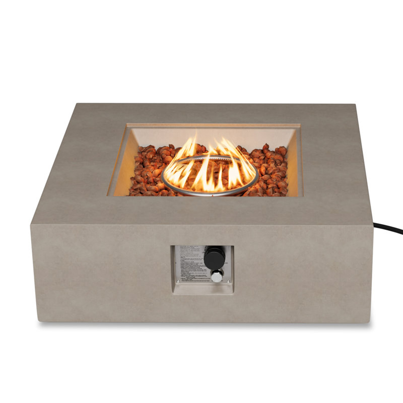 Kinzie Square Concrete Propane Smokeless Fire Pit Table with Lid, Gray