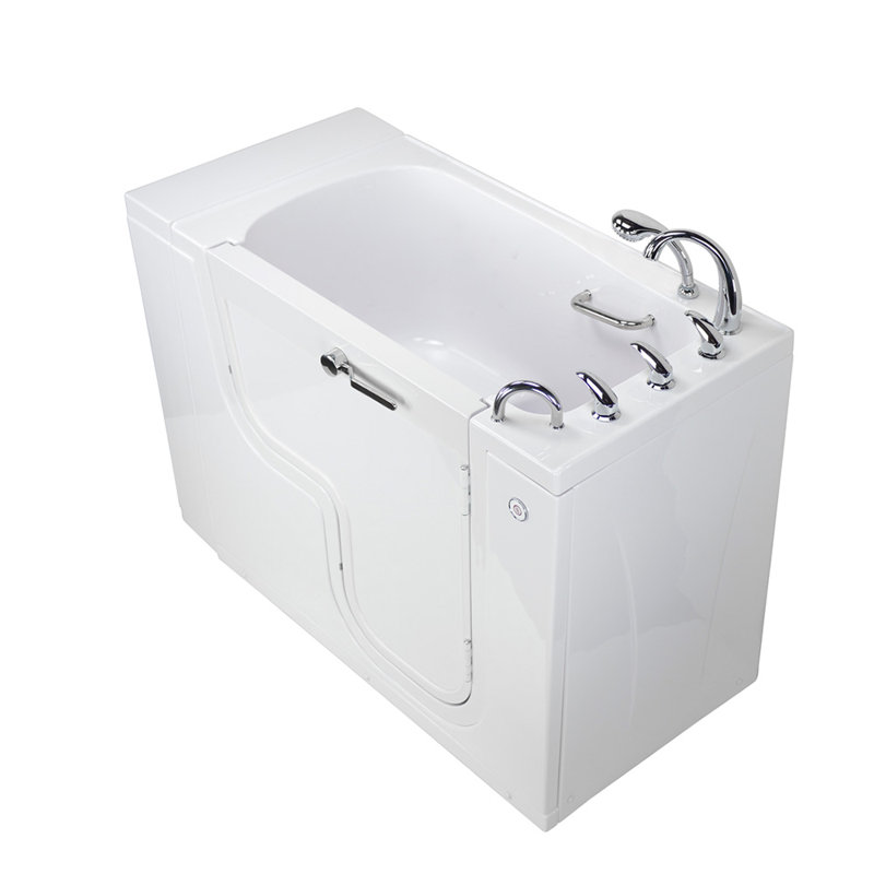 Ella Wheelchair Transfer 30"x52" Acrylic Soaking Walk-In-Bathtub, Right Outward Swing Door, 5 Piece Fast Fill Faucet, 2" Dual Drain