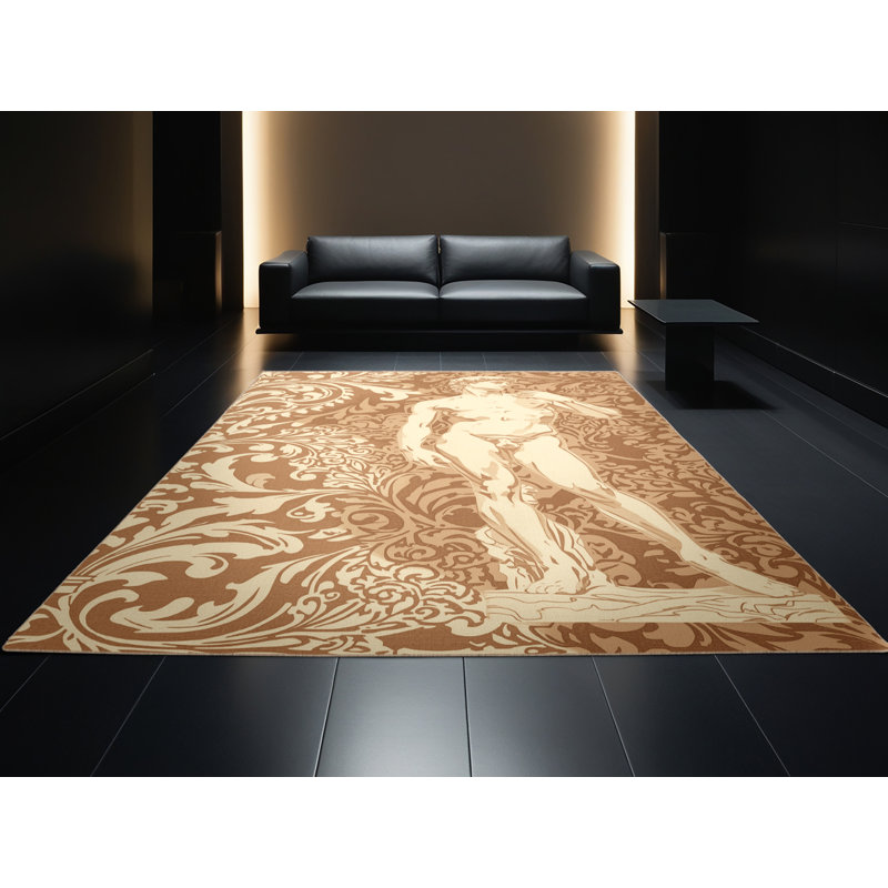 Machine Washable Ramirez Classic Damask Rug in Brown – Beige Binding, 8x12