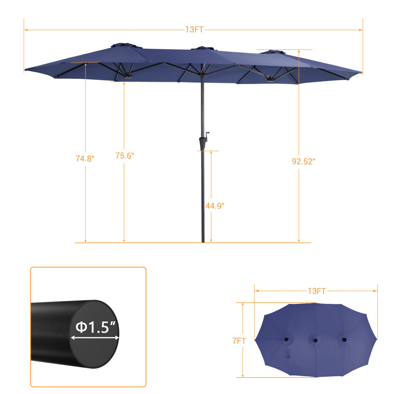 Parasol pour patio 13 x 7,2 pi avec double auvent, Marine