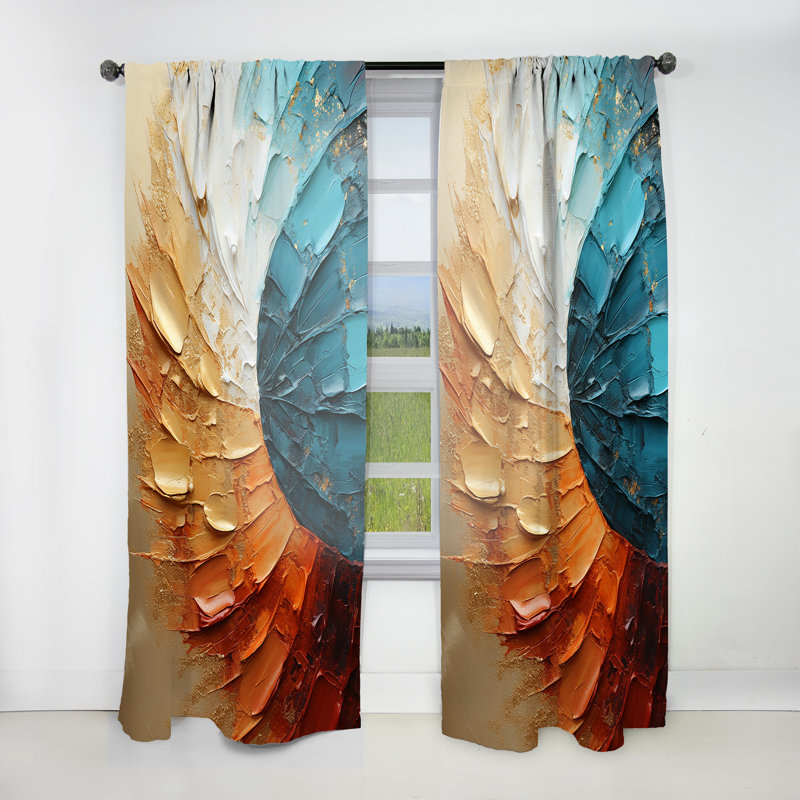 Gold Blue Desert Mirage Spiral - Modern Velvet Curtain - Room Darkening - 1 Panel, 52" W x 90" L