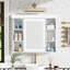 Rangement mural de luxe pour salle de bain de 35,51 po x 7,21 po et 28,13 po blanc, polyvalent de haute qualité, tablettes réglables, charnières à fermeture douce, tablette à hauteur, poignée en métal argenté, armoire à miroir moderne,