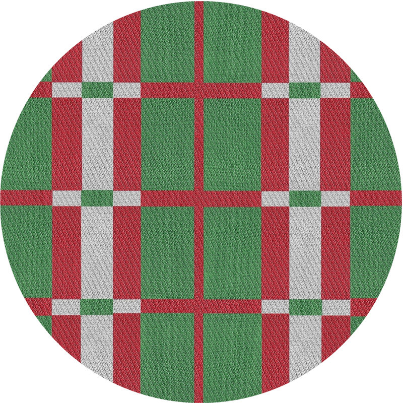 Tapis vert/rouge à motifs, Rond 3 pi