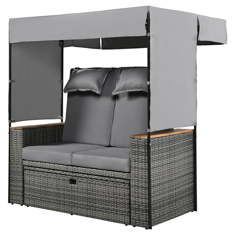 Outdoor With Adjustable - Grey Poolside Daybed Soft Cushions, Gray Cushion/Gray Frame