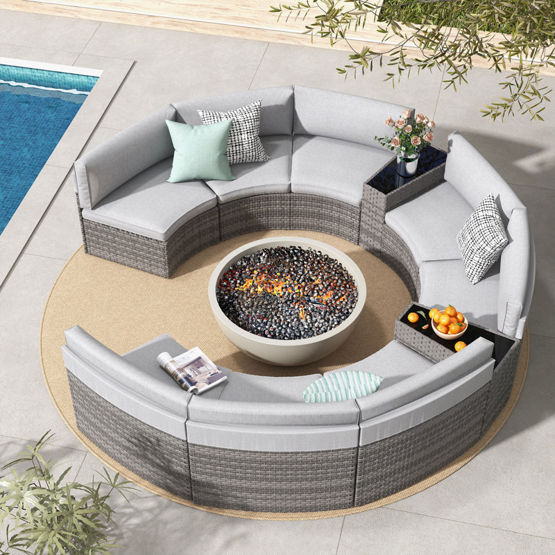 8 - Person Seating Group With Cushions, Gray Frame/Light Gray Cushion