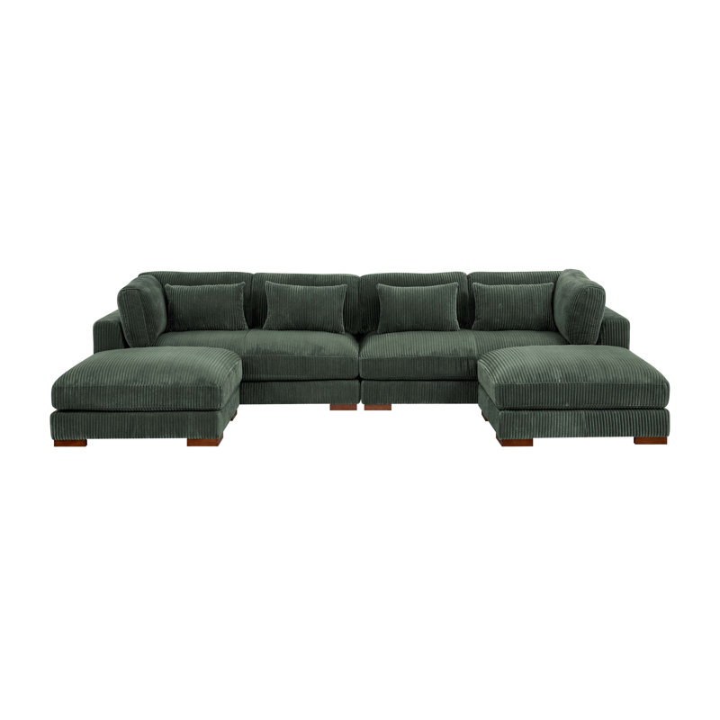 Croy Corduroy U-Shaped Sectional Symmetrical, Hunter Green Corduroy