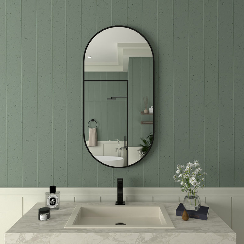 Oval Framed Wall Bathroom Vanity Mirror, Black