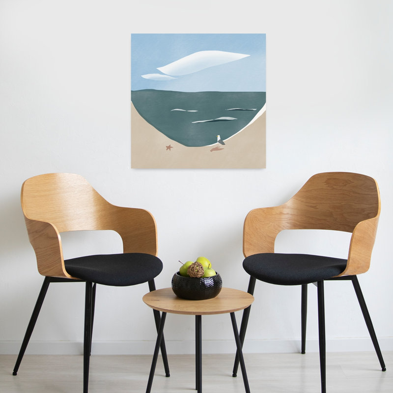 Seagull At The Beach Abstract Minimalist Modern Seagull Starfish Bird Coastal Wall Art Print 1 Piece Wrapped Canvas Wall Art