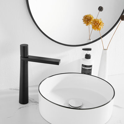 9316H - Robinet de lavabo vasque à poignée simple noir avec ensemble de bonde