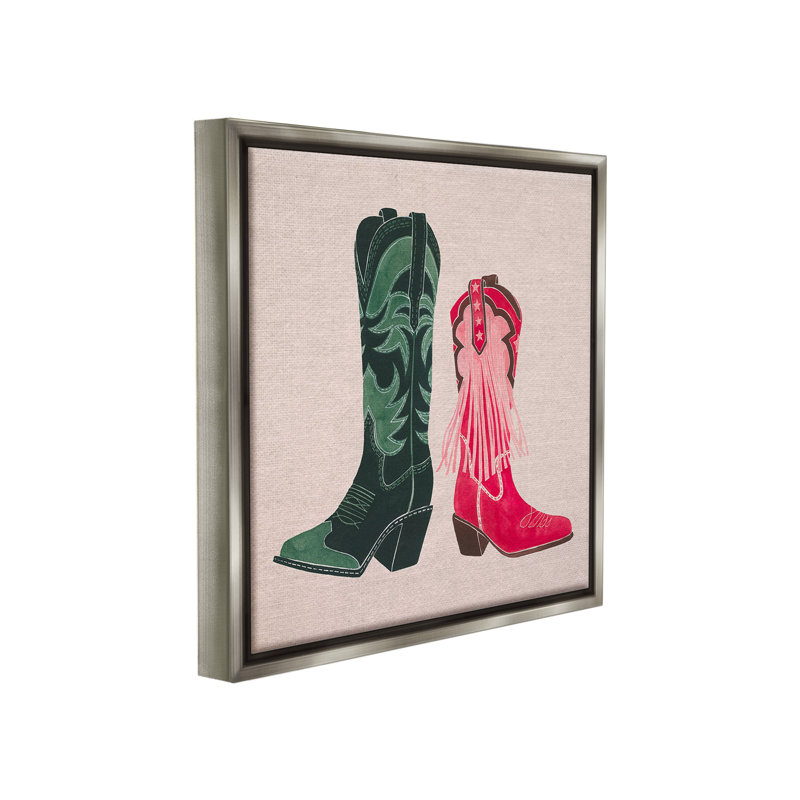 «Cowboy & Cowgirl bottes Floater Frame» par Grace Popp sur, Cadre flottant gris lustré, H 18 po x l 18 po