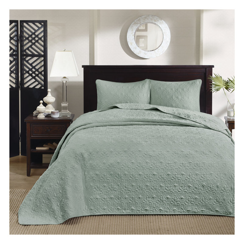 Ensemble de courtepointe réversible Seafoam King / Cal King, Courtepointe pour très grand lit + 2 tailles déc, Vert