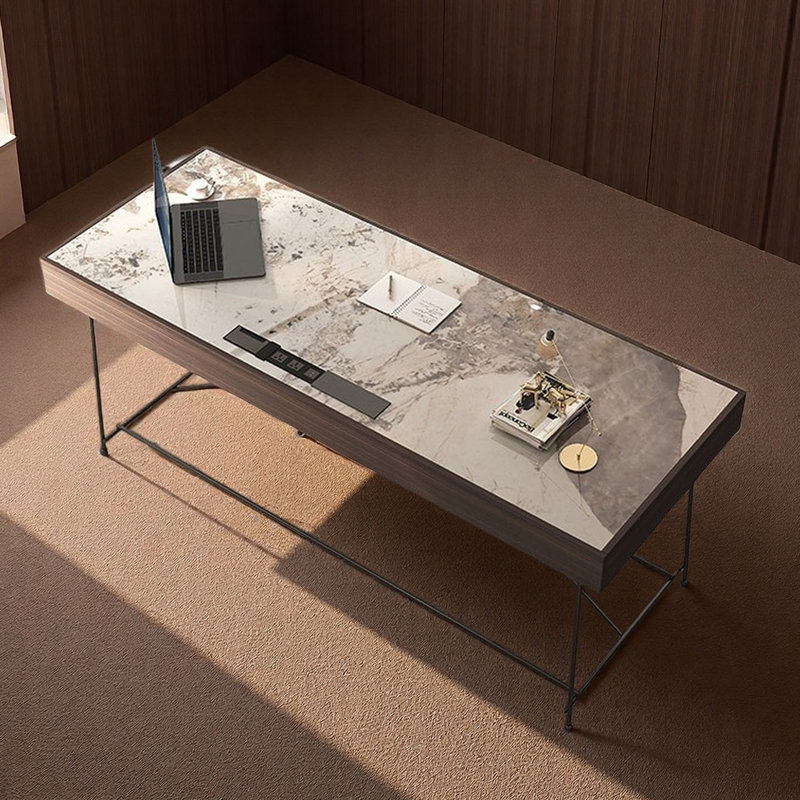 Bureau de luxe en chêne fumé et ardoise, H 29,5 po x l 47,2 po x P 23,6 po