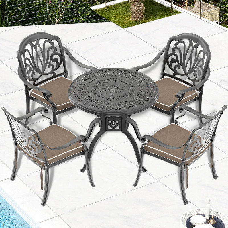 (Coussins de couleurs aléatoires) Ensemble de meubles de patio en aluminium coulé avec coussins