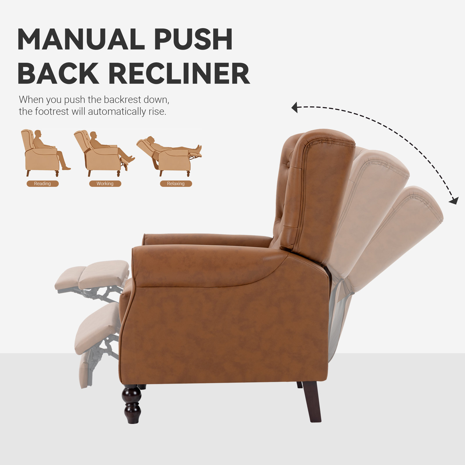 Amara 33" Genuine Leather Manual Recliner, Brown
