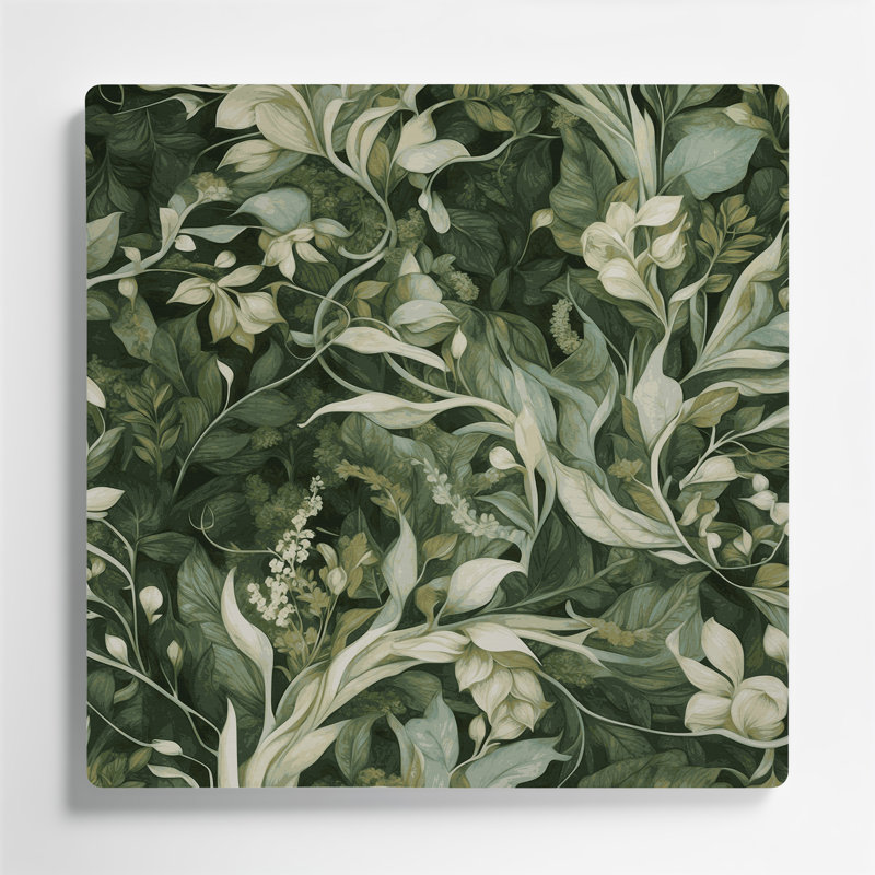 Abstrait floral vert 52, art mural en métal, H 8 po x l 8 po