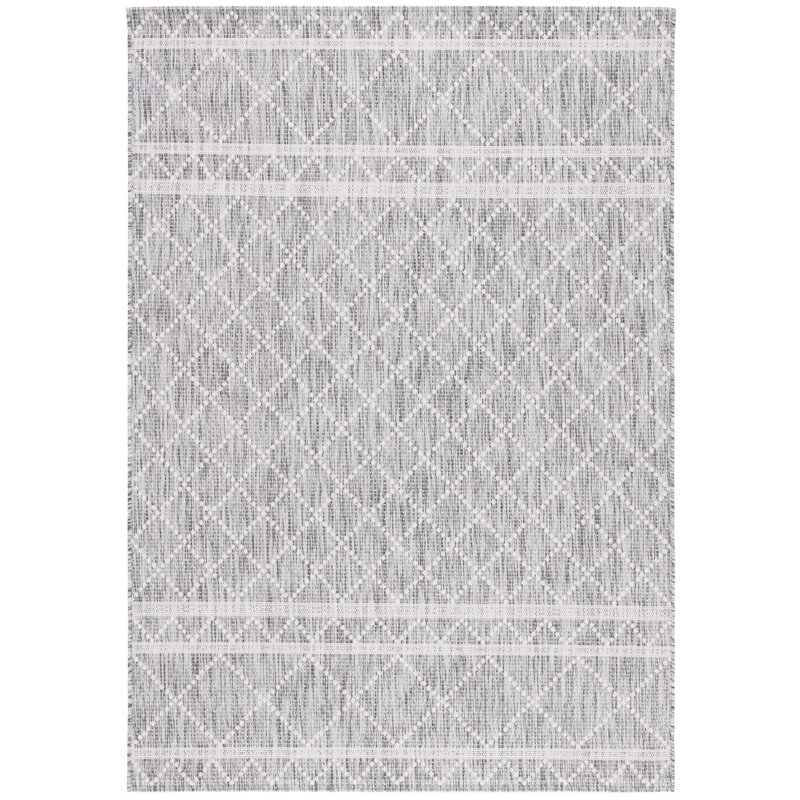 Light Gray and Dark Gray Geometric Indoor/Outdoor Area Rug