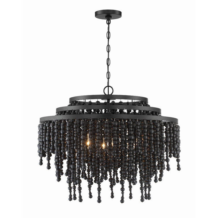 CH-101XL+ 6-arm 4-tiered Black & Brass Chandelier with crystal