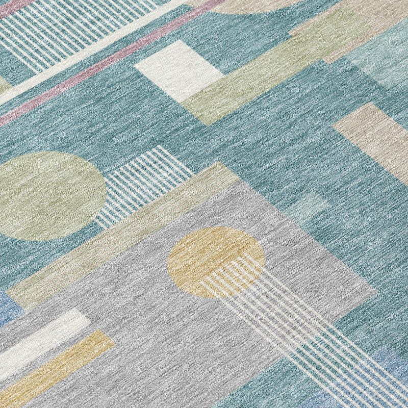 Machine Washable Indoor/Outdoor Chantille ACN2822 Geometric Rug, Teal, 8' Round