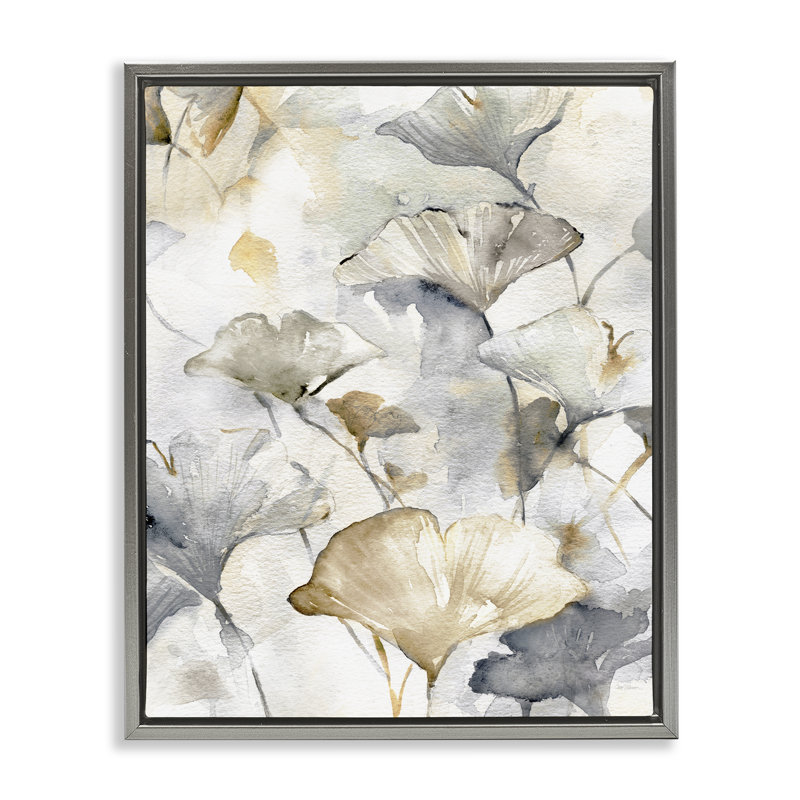  «Beige Gingkoes», art mural encadré sur toile flottante par Carol Robinson, H 31 po x l 25 po, Cadre flottant gris lustré