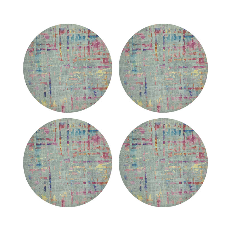 Coco Pink Vegan Leather Round Coasters, Mint