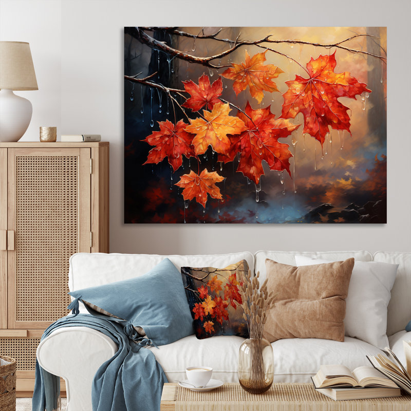 Canada orange, symphonie d'automne III - Canada, art mural large, Toile tendue, H 34 po x l 44 po x P 1,5 po