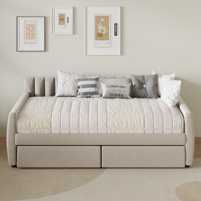 Aghwith Twin Size Upholstered Velvet Daybed with 2 Drawers - Space Maximization, No Box Spring Needed
