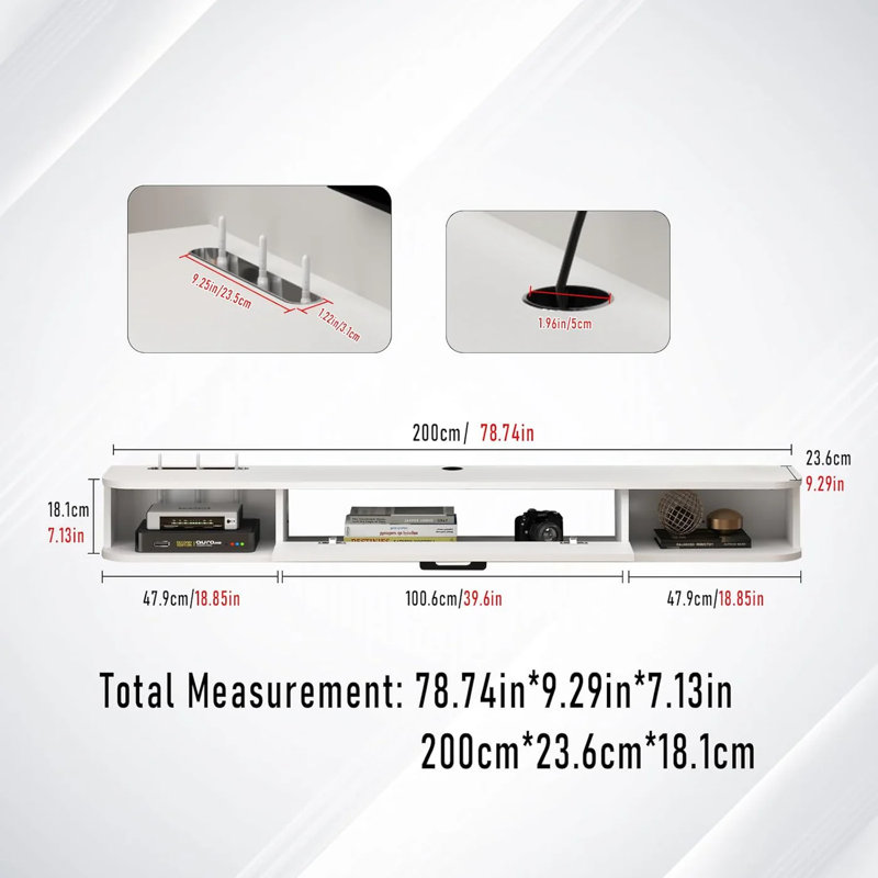 Meuble télé 78,74 po - Flanating Slim, 6.29"H x 78.74" W x 9.29" D, Blanc